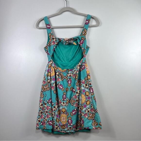 Judith March Womens Small Floral Mini Dress Open Tie Back Retro Pin Up Cottage - Picture 8 of 9